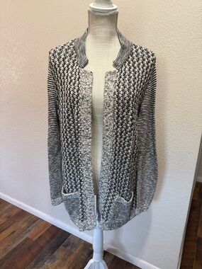 Market & Spruce - Black/Lgt Cream Knit Open-Front Women's Cardigan Sweater - XL